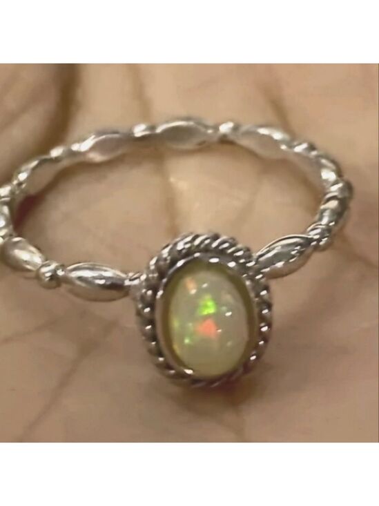 Opal Jewelry - Sleeping Beauty Oval Cut opal Gem Stone Sterling Silver size 8 NWOT